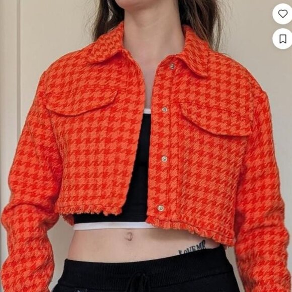 Zara orange houndstooth jacket - Picture 1 of 4
